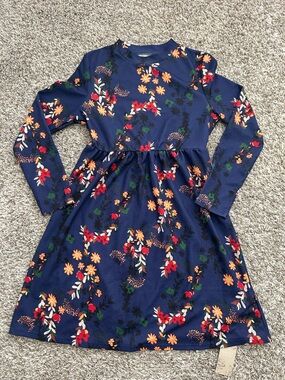 Emery Rose Blue Floral Print Dress Large Casual Commuter Long Sleeve Boho L